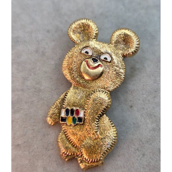 1980 Moscow Olympics Misha The Bear Mascot Vintage Soviet USSR  Pin - Picture 1 of 3